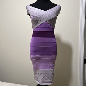 Bebe Purple Pastel Ombré Bodycon Bandage Dress Stripes Sz S Going Out Club Y2K